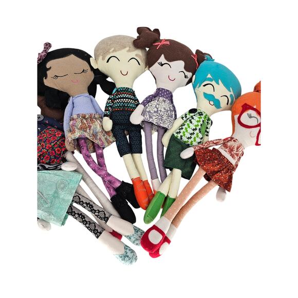 Large lot of 7 Handmade Cloth Dolls Boys and Girls Appx 18" Tall Plush Felt - Picture 3 of 5